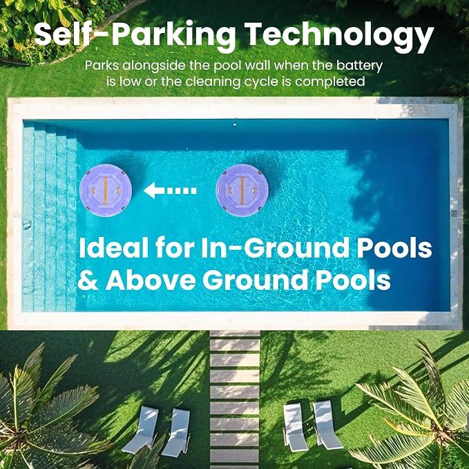 2026 Cordless Robotic Pool Cleaner - 120 Mins Automatic Pool Vacuum for Above Ground Pool & In - Ground Flat Pools up to 1000 Sq.Ft, Robot Pool Cleaner with Self - Parking Tech