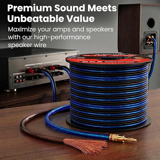 GEARit 14 Gauge Speaker Wire 100 ft,Speaker Cable with Foot Markers & Polarity Markings,14 Gauge Wire for Car Audio & Home Theater Speakers,Audio Cable for DIY Installations,CCA(Black Blue)