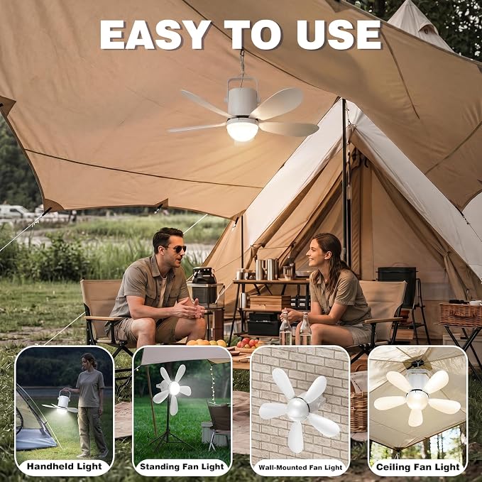 Canopy Fan 21'', Portable Ceiling Fan with Remote Control and Extension Hook, Outdoor Ceiling Fan Ligh for Gazebo, Tent, Patio, Camping