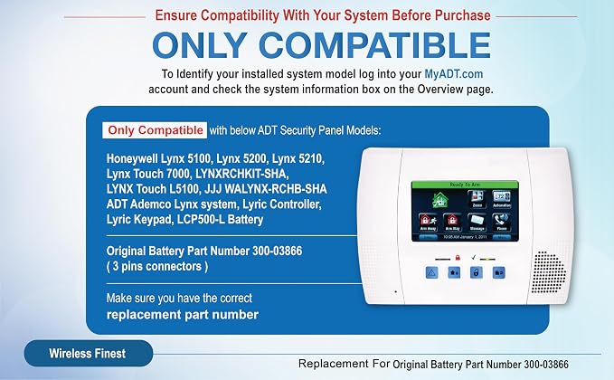Replacement Battery 3700mAh 300-03866 LCP500-4B for Honeywell Lynx 5100 5200 5210 5300 Plus Lynx Touch 7000 Security Alarm System Lyric Keypad LCP500-L Fix Low Battery Power Alert Control Panel