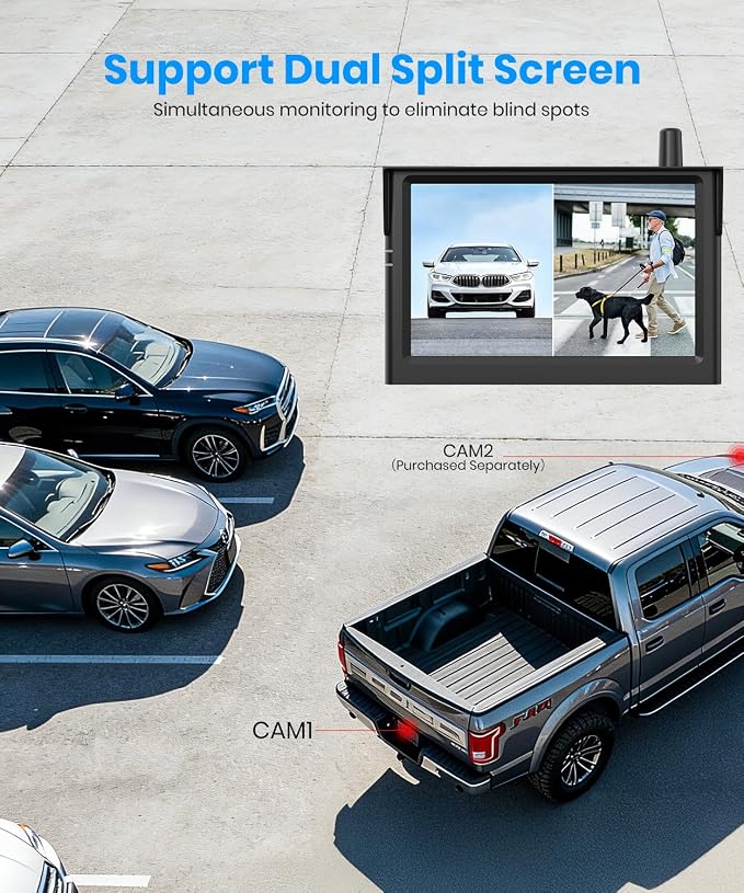 AUTO-VOX Solar Wireless Backup Camera:5" 1080P HD Monitor3-Minute Easy to Install & 5000mAh Battery Powered Back Up Camera System,IP69K Waterproof Wide Angle Reverse Camera for Car Truck Trailer Van