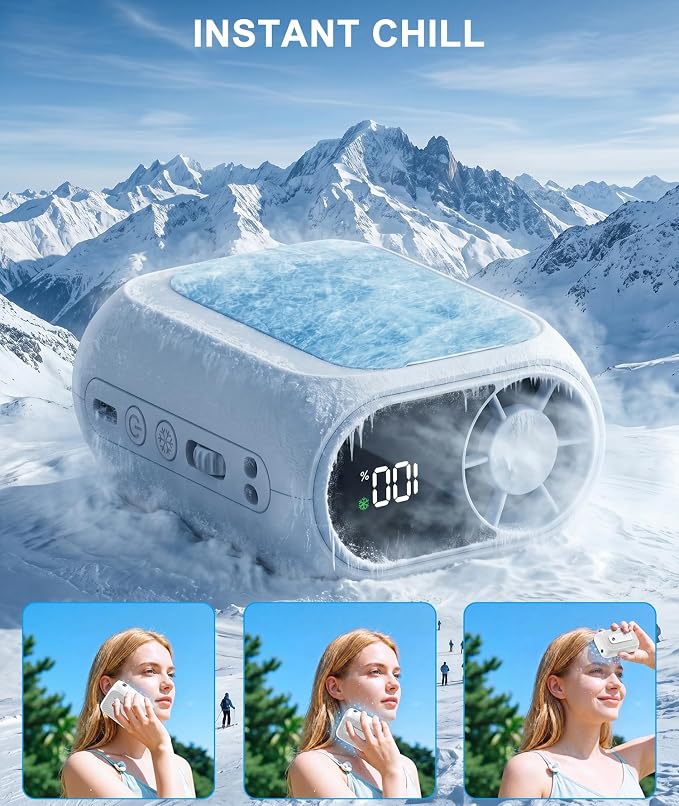 Portable Waist Fan with Ice Cooling Plate, Personal Belt Clip On Fan 20000RPM Turbo Neck Shirt Fans Blow Cold Air,Wearable Air Conditioner 5000mAh Rechargeable 100 Speeds for Outdoor Work Travel Beach
