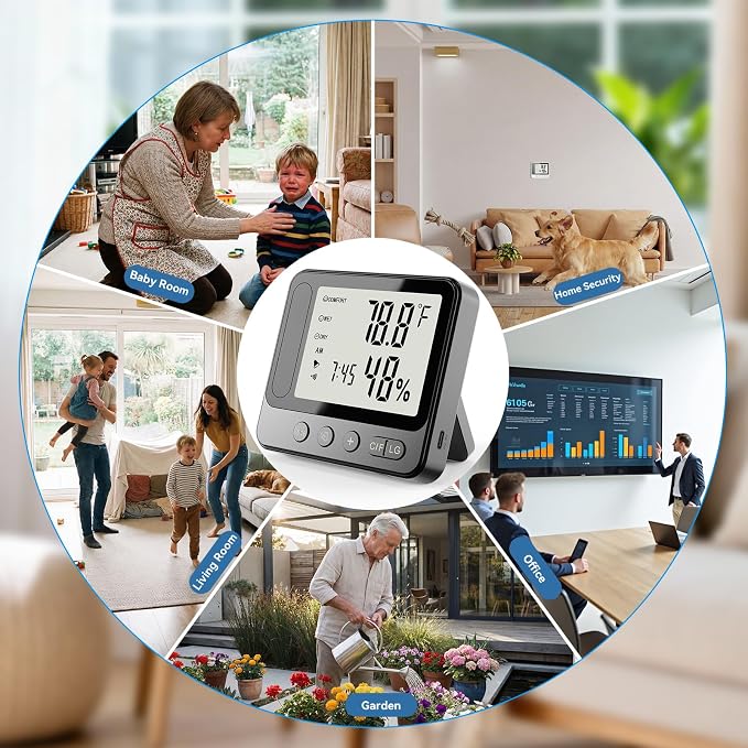 Hidden Camera Thermometer Hygrometer, 4K Discreet Nanny Camera - WiFi Remote View, Night Vision, Motion Detection,3-in-1 Wireless Spy Camera for Home/Office/Pet (Black)