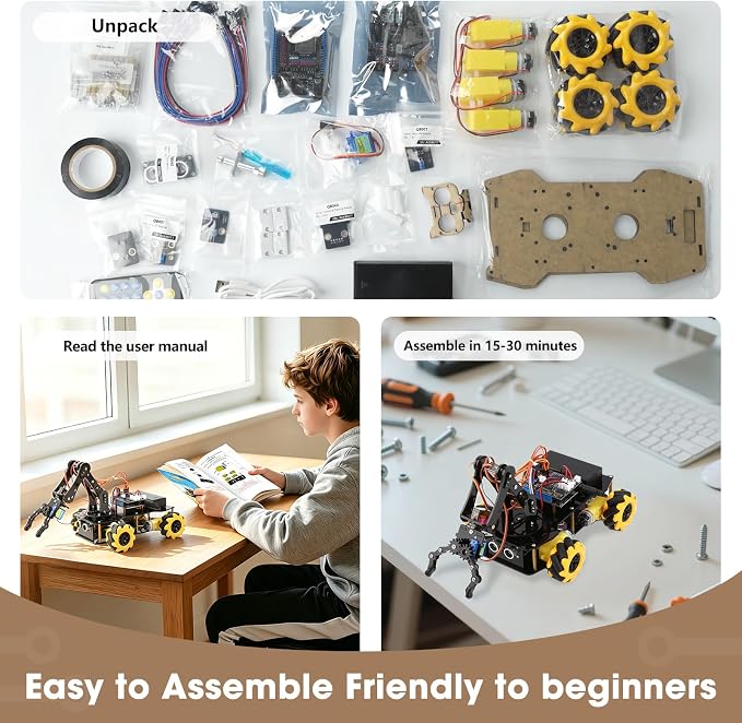 ACEBOTT Robotics for Kids Ages 8-12, Smart Robot Arm Car Kit with 5DOF, STEM Toys for Boys Age 8-12 12-16+, ESP32 Arduino/Python/Blockly Coding, App & Remote Control, STEM DIY Gift for Teens & Adults