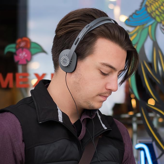 Koss KPH30iK Retro Style On-Ear Headphones, in-Line Microphone and Touch Remote Control, D-Profile Design, Wired with 3.5mm Plug, Dark Grey and Black