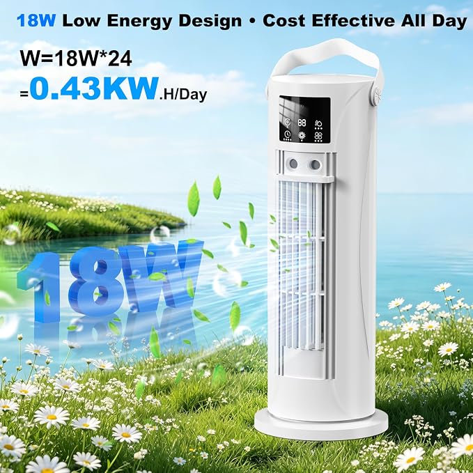 Portable Air Conditioners, 120 °rotating tower fan, portable AC for 3 wind speeds,Storm mode, 8H timing, Evaporative Air Cooler with remote control,750ML water tank, spray,cooling fan for home - white