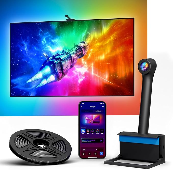 Ailofy Smart LED Backlight with Camera for 55-70 inch Screens, 12.48ft LED Strip Lights Sync to Screen & Music, Color Changing Lights Compatible with Alexa & Google Assistant, App Control