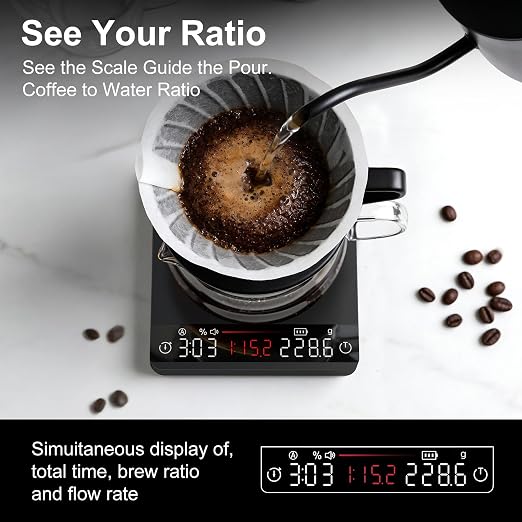 Mini Coffee Scale with Timer,Rechargeable Espresso Scale with Auto Timing, Ratio,Flow Rate Display,2kg/0.1g High Precision,for Espresso & Pour-Over Coffee,Portable Metal Digital Kitchen Scale,Black