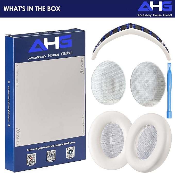 AHG Accessory House Global QC Ultra Replacement Ear pad and Headband Pad Kit Cushion Compatible with Bose QuietComfort Ultra Wireless Headphones. (AHG-QUIETCOMFORT-Ultra-Combo-White-Smoke)