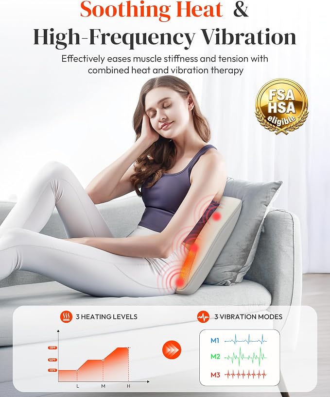 Heycool Shiatsu Back and Neck Massager with Heat, FSA Eligible HSA Gifts for Mom Dad, Deep Tissue Back Massager for Pain Relief, Massage Pillow with Vibration for Neck Shoulder