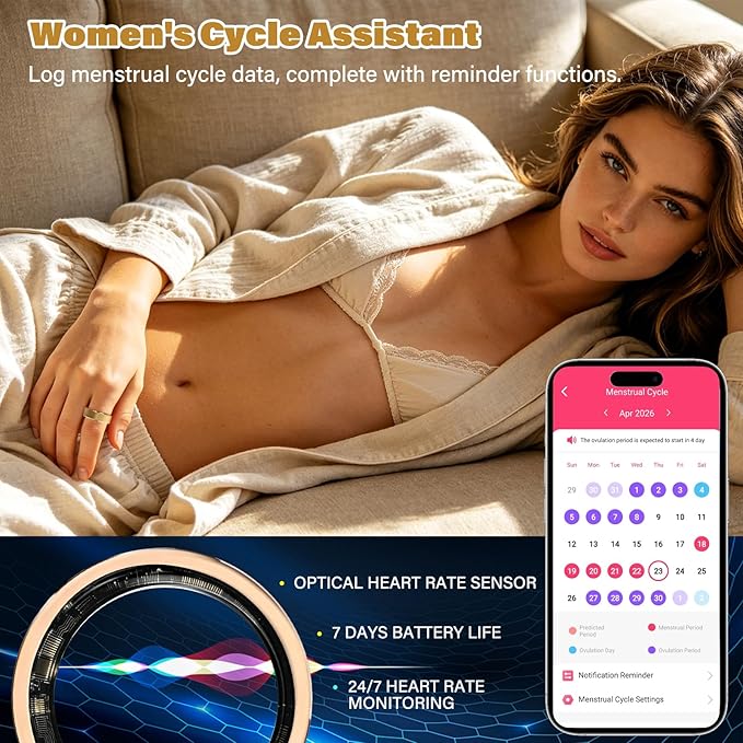 Smart Fitness and Activity Ring for Men and Women – Track Heart Rate, Sleep, Stress, Steps & More, Waterproof Fitness Tracker for iPhone and Android, No Subscription Fee, Glod 10#