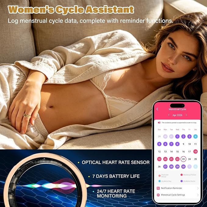 Smart Fitness and Activity Ring for Men and Women – Track Heart Rate, Sleep, Stress, Steps & More, Waterproof Fitness Tracker for iPhone and Android, No Subscription Fee, Gold 8#