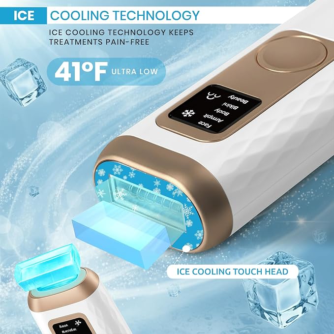 IPL Laser Hair Removal Device- Permanent Facial, Face, Chin, Upper Lip, Legs, Bikini Line, Pubic & Private Area Hair Remover for Women & Men, High Power Laser Device (White)
