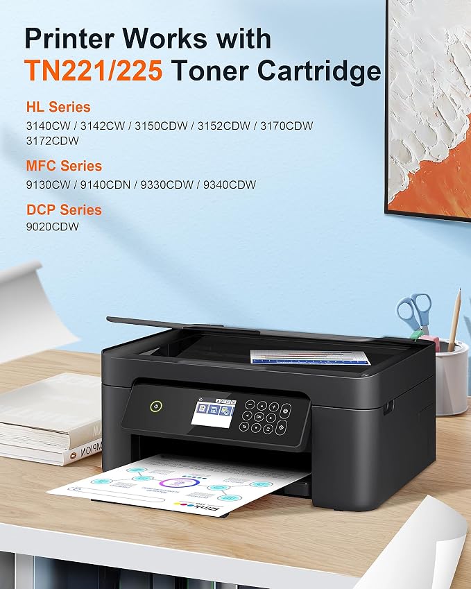 TN221 TN225 Toner Cartridges for Brother TN221 TN225 to Use with HL-3170CDW MFC-9130CW MFC-9330CDW HL-3180CDW HL-3140CW Printer (2 Black, 1 Cyan, 1 Magenta, 1 Yellow, 5 Pack)