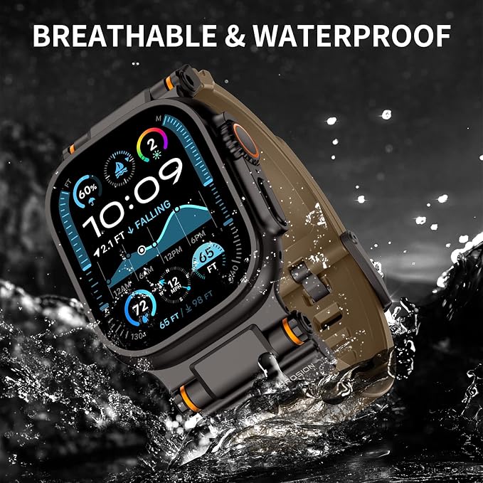 FOAMUNOC Rugged Band Compatible with Apple Watch Ultra 3/2/1 Band 49mm/46mm/45mm/44mm/42mm, Metal Connector with Strap for iWatch Ultra Series 11/10/9/8/7/6/SE3/SE2/SE/5/4/3/2/1, Desert Tan/Black
