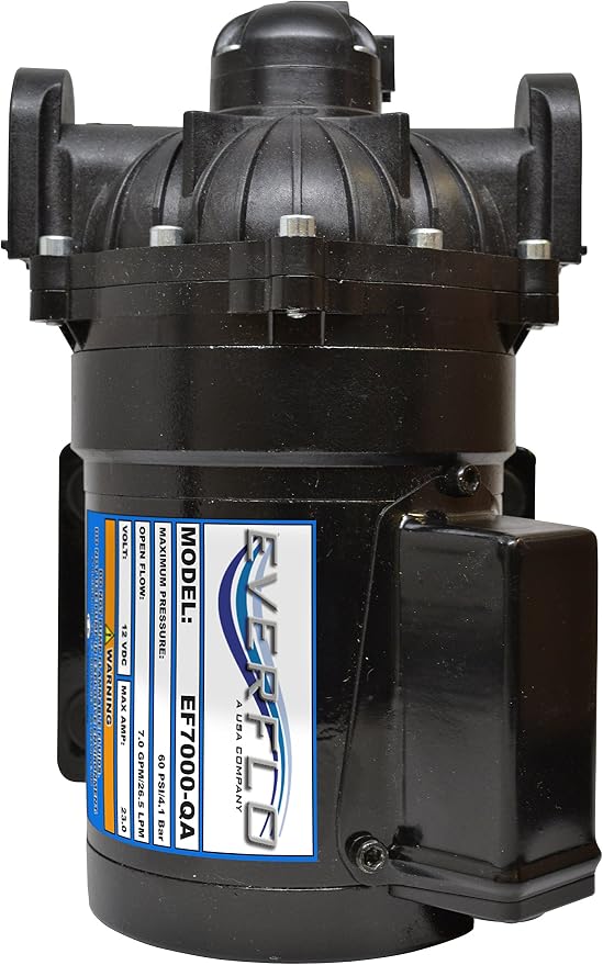 Everflo EF7000-BOX 7.0 GPM 12V Diaphragm Pump-1/2 FNPT Ports, Black