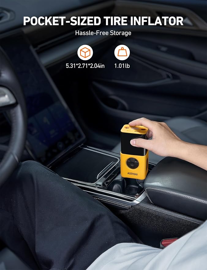 AstroAI L7S Tire Inflator Portable Air Compressor Cordless with Digital Pressure Gauge, 150 PSI LED Light Bike Air Pump with Fast Inflation & Auto Shut-Off for Car Tires,Motorcycles,Bikes,Balls,Yellow