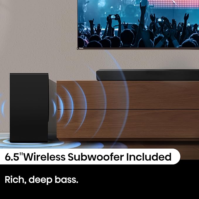 Hisense AX3100Q 3.1Ch Sound Bar with Wireless Subwoofer, Dolby Atmos, DTS:X, Bluetooth 5.3, Roku TV Ready, HDMI/AUX/ARC/Optical/USB, EzPlay, 7 EQ Modes