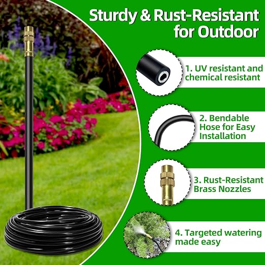 10 Pack 360° Adjustable Drip Irrigation Nozzles with Tee Connectors, Quick Connect Spray Emitters Compatible with 5/16" (8mm) Irrigation Systems for Garden, Lawn, Greenhouse & Raised