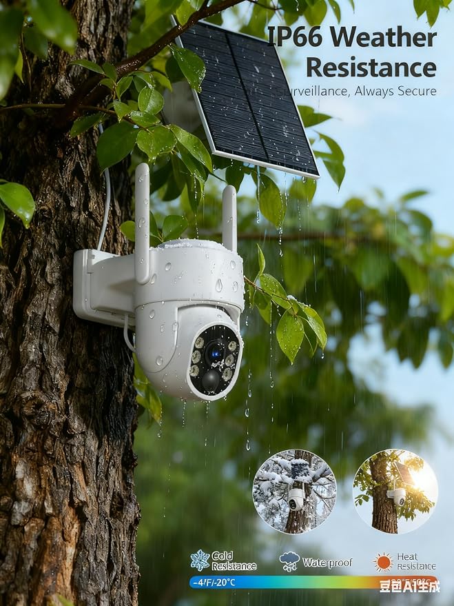 Gianteye 4G LTE Cellular Solar Security Cameras Wireless Outdoor, No WiFi Solar & Battery Powered Outdoor Security Camera, 2K Color Night Vision, Human Detection, Built in TF/SIM Card