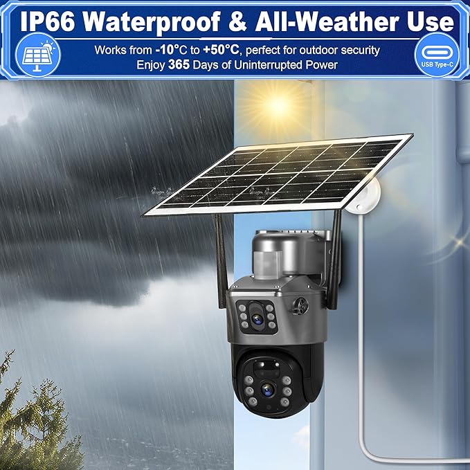 Solar Security Camera Outdoor Wireless WiFi-6MP HD, Color Night Vision,10X Zoom,AI Motion Detection,Two-Way Audio,Waterproof IP66,64GB SD/Cloud Storage,7.5W Solar Panel(4pack)