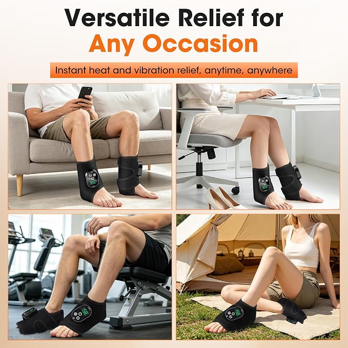 2 Pack Cordless Ankle Heating Pad & Foot Massager, Heated Ankle Wrap Brace with 6 Heat Levels & 3 Vibration Modes, Rechargeable Foot Warmer & Ankle Massager, Adjustable & Portable