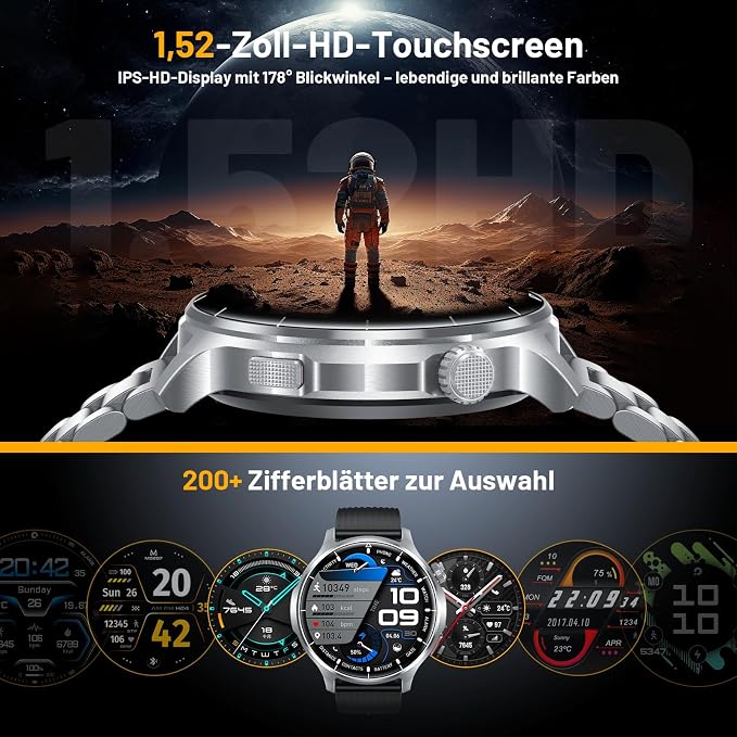 Smart Watch for Men, 1.52" HD Fitness Tracker with Blood Pressure SpO2 Heart Rate Sleep Monitor, 110 Sports Modes, 1000mAh Battery Watches for Men Compatible with Android iPhone