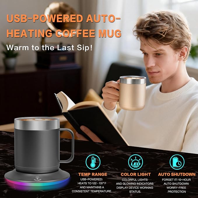 Electric Coffee Mug 12oz Gun Black - Temperature Control Cup Warmer for Desk, 10H Auto-Off
