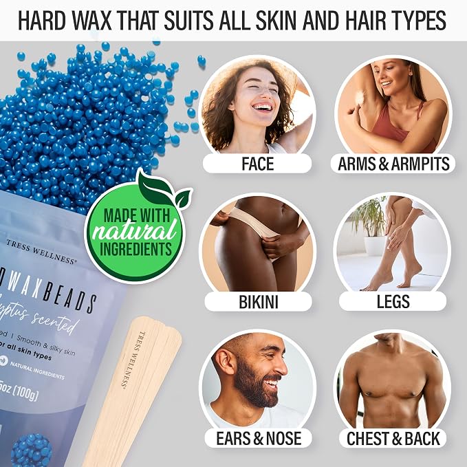 Tress Wellness Award Winning Waxing Kit for Sensitive Skin – Safe for Face & Skin, Easy to Use – At-Home Kit for Face, Bikini, Brazilian & Full Body - Digital Display, Black & White