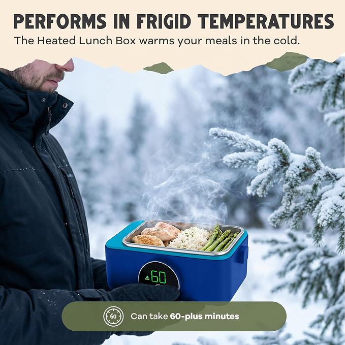 Oaktiv Lunch Box Warmer, Electric Heated Lunch Box for Adults, 4-Cup Cordless Portable Food Warmer with Scheduled Timer, Rechargeable with Insulated Bag
