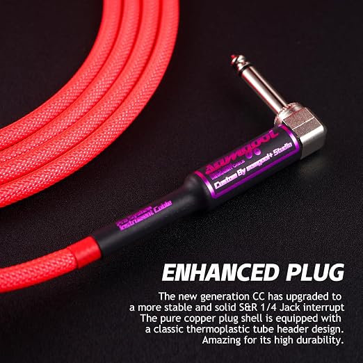 10ft Guitar Cable, 1/4 Inch Straight/Angle Instrument Cable, Electric Cord Amp Cord for Bass Amp and Instruments (CC Rose Braided)