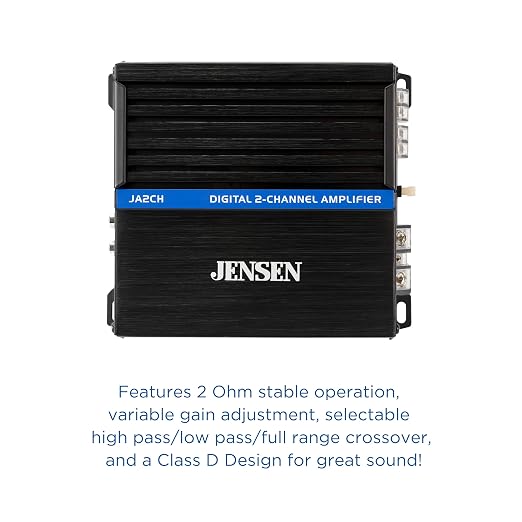 JENSEN JA-Series JA2CH Class-D High-Performance 2-Channel Car Audio Amplifier | Truck, Motorcycle, ATV, Golf Cart | 600 Watts Peak Power | Efficient Compact Design | CTA-2006-D Certified | Bridgeable