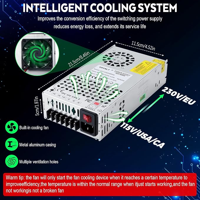 VAYALT DC 60V 10A 600W Switching Power Supply, 110V/220V AC to DC Converter, Universal Regulated Switching, 60V Power Supply for CCTV Camera System, 3D Printer, LED Strip, Computer Project
