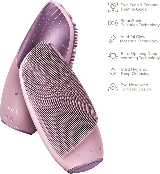 GESKE SmartAppGuided Sonic Thermo Facial Brush | 6 in 1 | Skin Cleansing | Cleansing Brush with Thermal Function | Electric Facial Massager