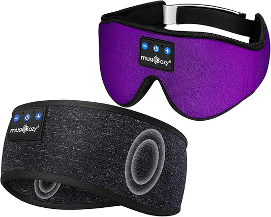 MUSICOZY Sleep Headphones Bluetooth Wireless Sports Headband, Sleeping Eye Mask Earbud for Side Sleepers Air Travel Meditation, Pack of 2