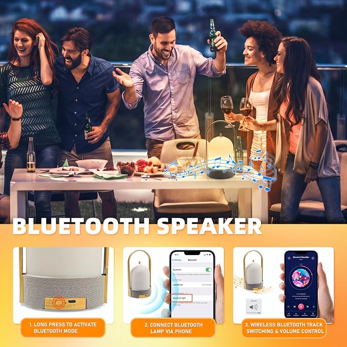 LED Table Lamps Wireless with Bluetooth Speaker, USB-Powered Music Table Lamp with 3 Dimmable Light Modes, Portable Smart Night Lights for Party, Camping Atmosphere, Home, Reading 1 Pack