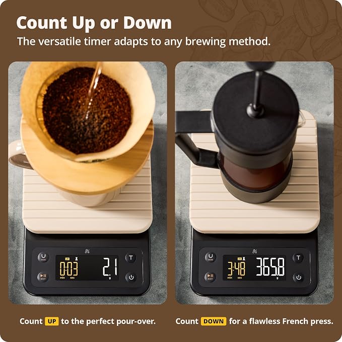 Greater Goods Coffee Scale with Timer, 0.1g Precision Digital Espresso & Pour Over Scale for Chemex, V60, Drip & Matcha Weighing, Waterproof Silicone Cover, 6.6lb Barista Brew Capacity (Birch White)