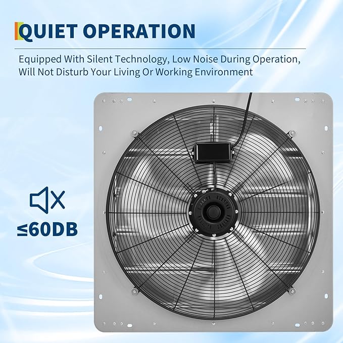 20" Shutter Exhaust Fan with 5 ft Power Cord, 3500 CFM 1500 RPM Quiet High-Speed Airflow with Automatic Shutter Wall Mount fan for Garage, Attic, Greenhouse, Shed Ventilation