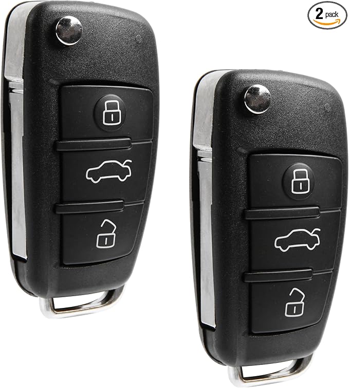 2X USARemote Key Fob Replacement Keyless Entry Remote for 2006 2007 2008 2009 2010 2011 2012 2013 2014 2015 Audi A3 A4 A5 A6 A8 Q R S TT Quattro 3-Button with Panic Flip Key (IYZ 3314, 4F0837220)