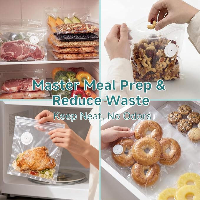 Mehomeli Reusable Vacuum Sealer Bags for Food – 30 BPA-Free Large (11.8 x 13.4in) Food Storage Bags, Freezer Microwave Safe, Odor-Resistant, Leak-Proof – Compatible with Handheld Vacuum Sealers