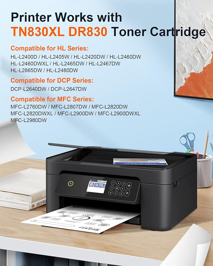 E-Z Ink Pro for Brother TN830XL Toner and DR830 Drum Unit Replacement for Brother Printer HL-L2405W HL-L2400D HL-L2460DW HL-L2465DW HL-L2480DW DCP-L2640DW MFC-L2820DWXL(2 Toner 1 Drum)