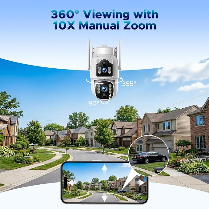 VOOPEAK 4G LTE Cellular Security Camera, Dual Lens 360° PTZ Auto Tracking, Solar Camera Outdoor Wireless with SIM Card,2K HD Color Night Vision, IP66 Waterproof, 2-Way Audio,No WiFi Needed