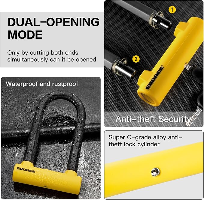 Bike U Lock with 5ft Security Steel Cable,Heavy Duty Anti Theft Bike U Lock,20mm Shackle, with Mounting Bracket, 3Keys,Lock for Door Gate Motorcycle Scooter