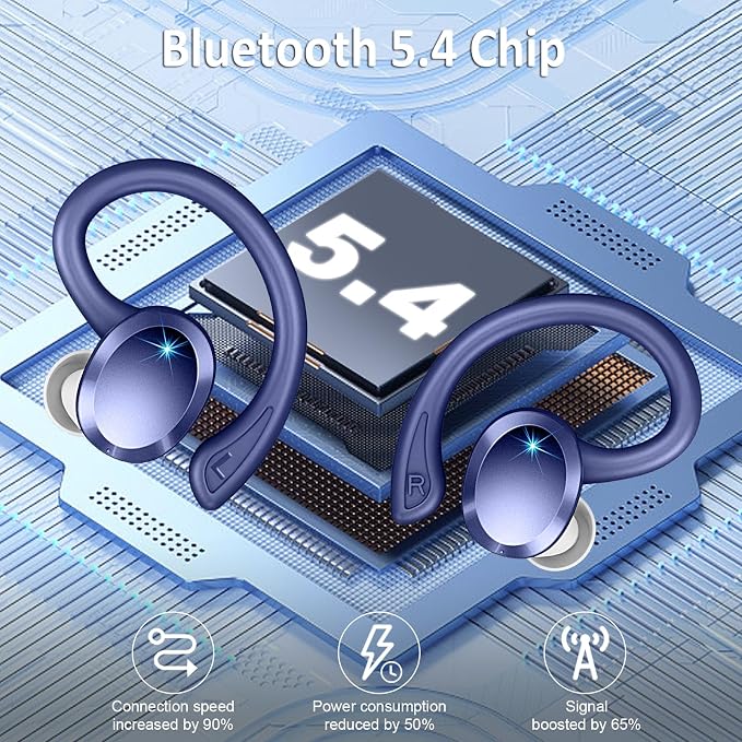 Wireless Earbuds Sport, 2025 Bluetooth 5.4 Headphones Bass Hi-Fi Stereo Over Ear Buds, 56Hrs Noise Cancelling Headset with Earhook, IP7 Waterproof Earphones Workout Running for Laptop Pad Android iOS
