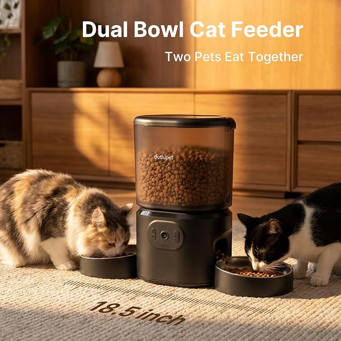 Automatic Cat Feeder for 2 Cats with 3 Camera: 5G WiFi Auto Pet Feeder Dual Stainless Steel Bowls, 1080P HD Night Vision Remote App Control Timed Dispenser 1-10 Meals for Multi-Cat Households