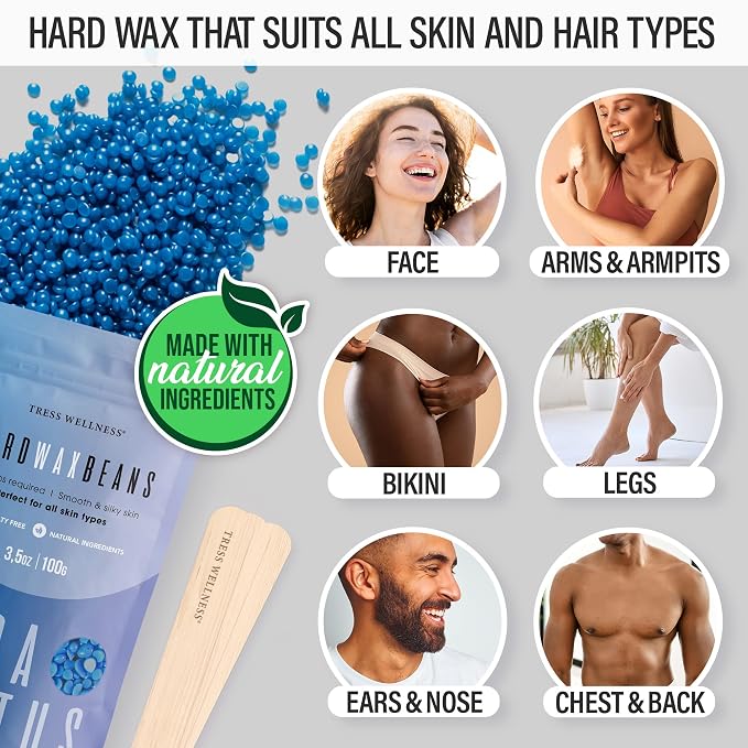 Tress Wellness Award Winning Waxing Kit for Sensitive Skin – Safe for Face & Skin,Easy to Use – At-Home Kit for Face, Bikini, Brazilian & Full Body - Digital Display, Grey Mountain