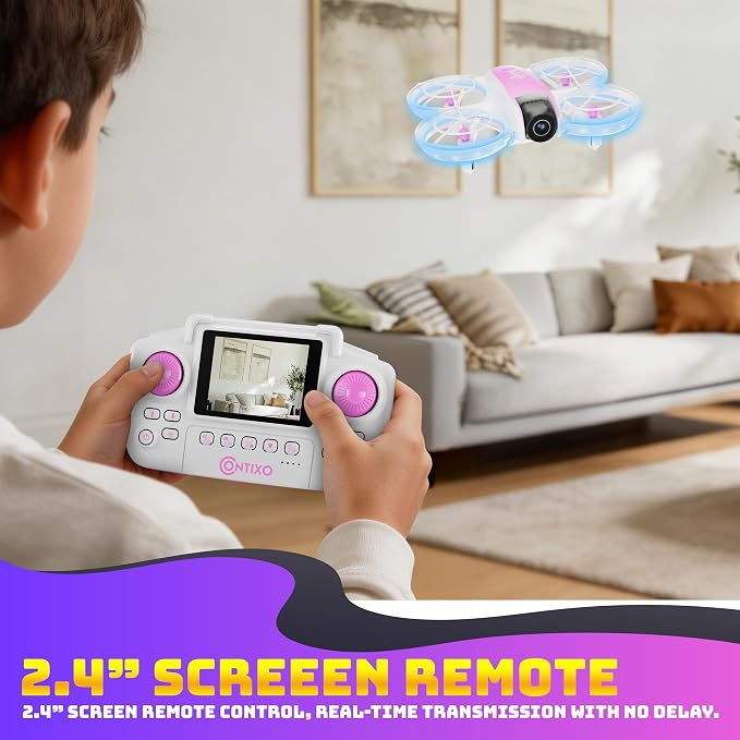 Contixo F15 Astro Mini Drone with 2.4" Screen Remote – 720P HD Dual Camera, Live Video Display, Optical Flow Hover, One-Key Takeoff/Landing, 360° Stunts, 2 Batteries, Beginner Drone for Kids & Adults