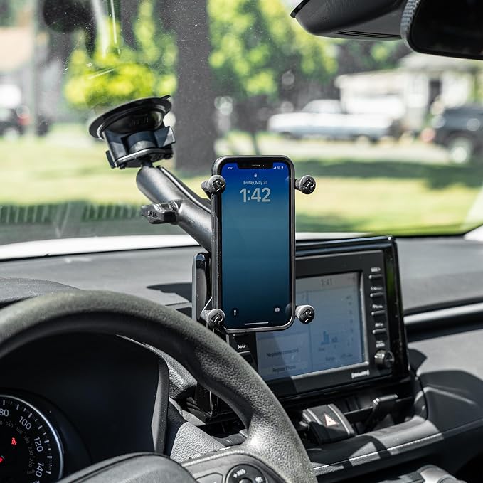 RAM MOUNTS X-Grip Large Windshield Phone Mount – Twist-Lock Suction Cup with Long Arm (RAM-B-166-C-UN10U)