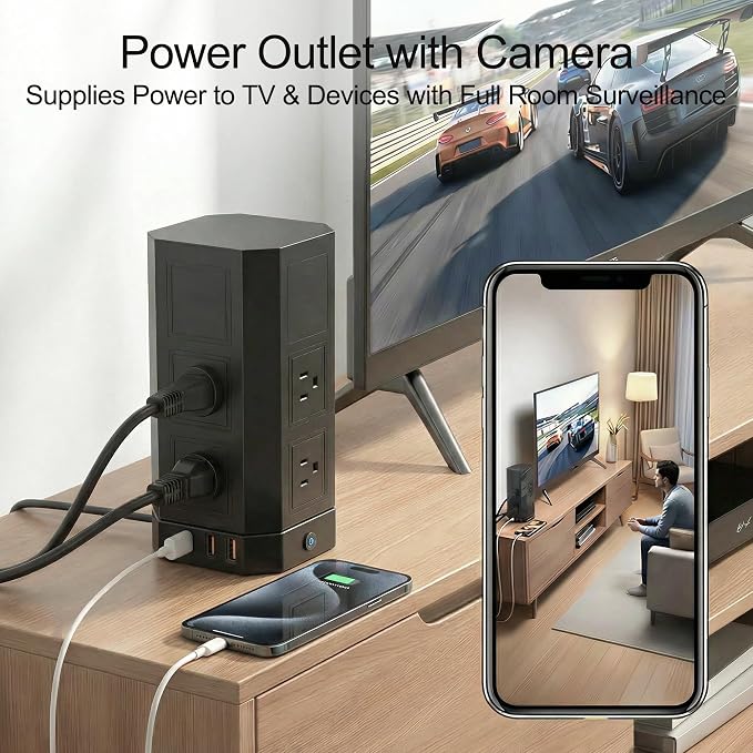 Surge Protector Power Strip with Hidden Camera for Home Office-No Night Vision