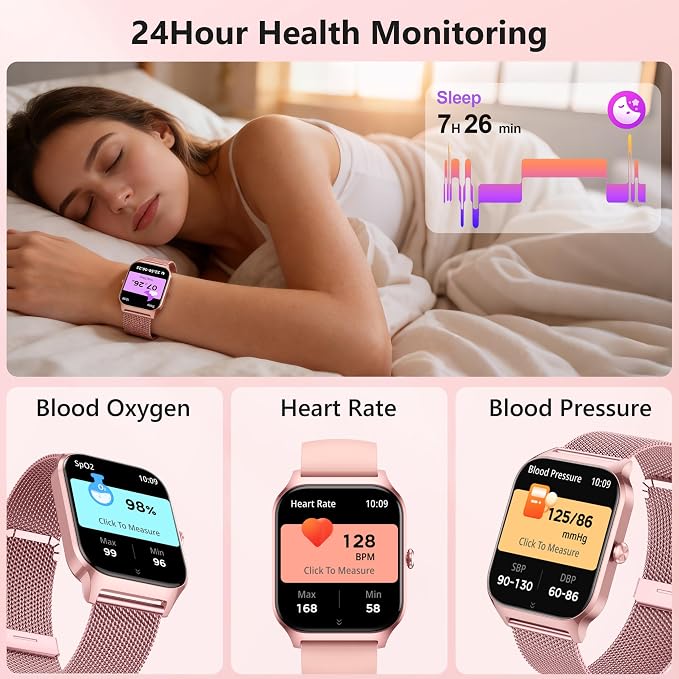 Smart Watch Women Men, 1.85" Lightweight Fitness Tracker Make/Answer Call, HR/Blood Pressure/Sleep Monitor, 110+Sport Modes, Waterproof Reloj inteligente Compatible for Android & Samsung & iPhone